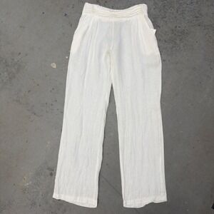 Puro Lino White 100% Linen Wide Leg Pants Made in Italy Size L Elastic Waist